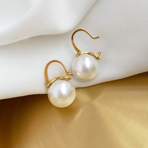 Elegant 925 Sterling Silver Pearl Drop Earrings Dangle Stud Gold Plated Earrings - Picture 5 of 7